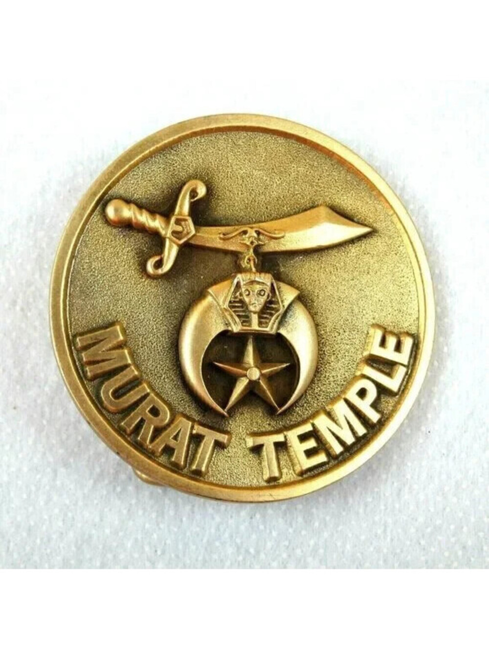Vintage Shriners Belt Buckle Murat Temple Gold Tone Metal Free Masons Masonic